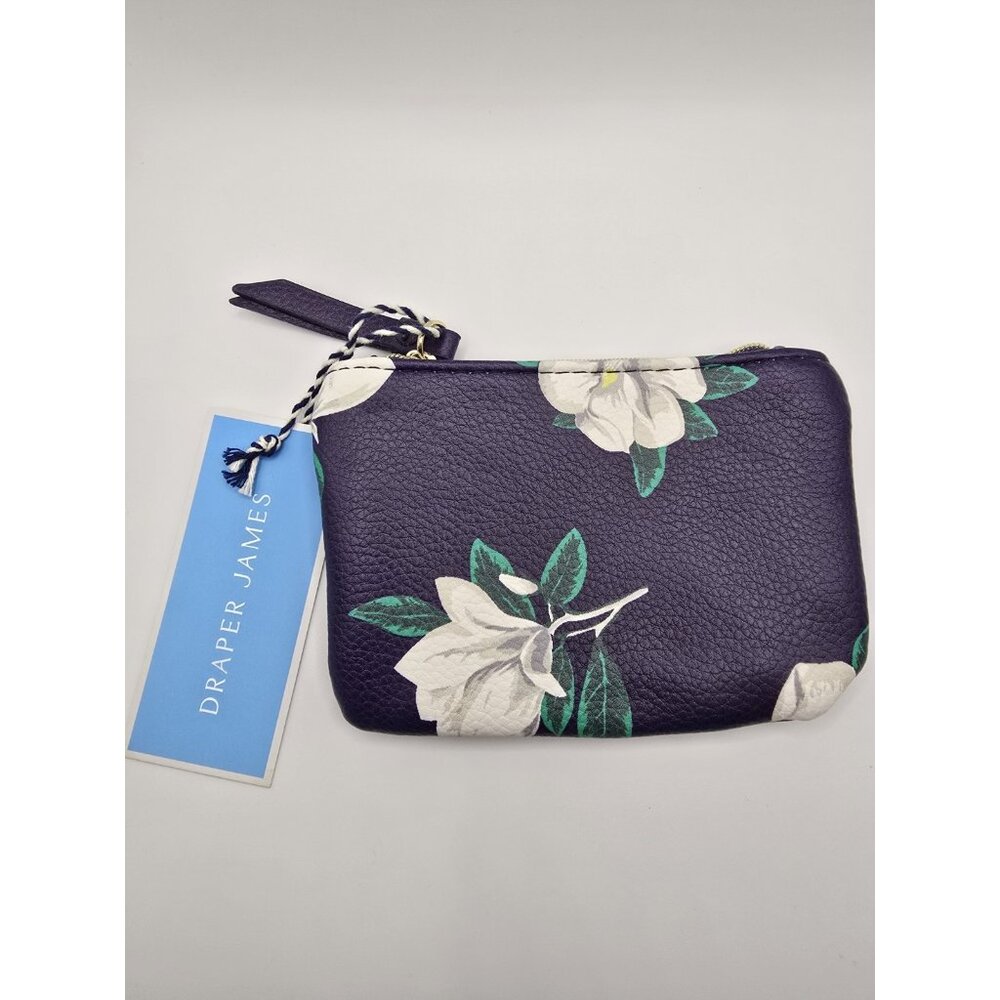 Draper James Coin Pouch Blue Magnolia flower print NEW Faux Leather Travel Beach